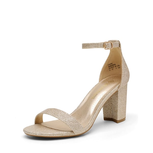 Open Toe Pump Chunky Heel Sandals - GOLD GLITTER -  0